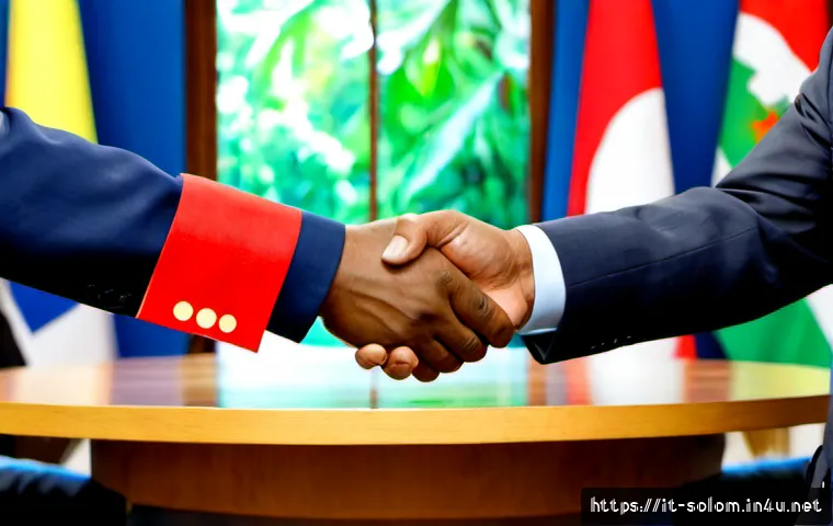 솔로몬 제도 일본과의 관계 - Photorealistic diplomatic meeting between a Japanese ambassador and Solomon Islands government repre...